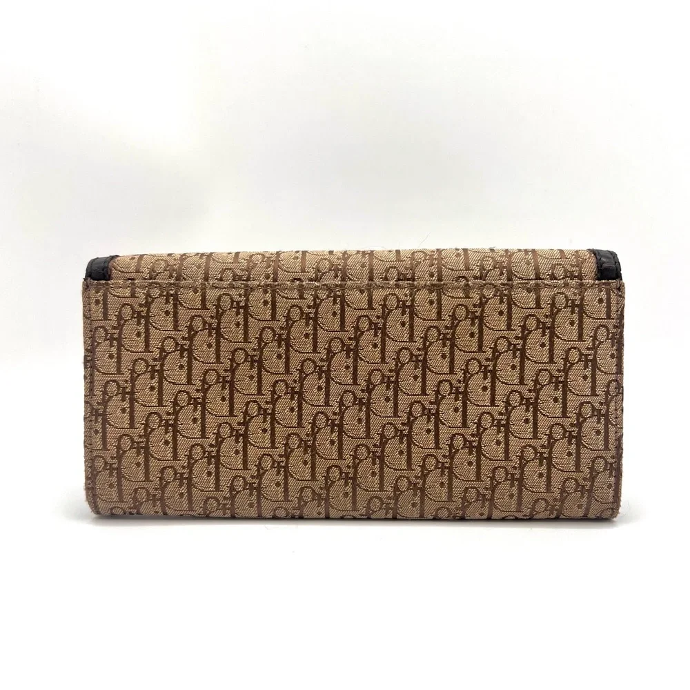 Authentic Christian DIOR Canvas x Leather Monogram Folding Long Wallet